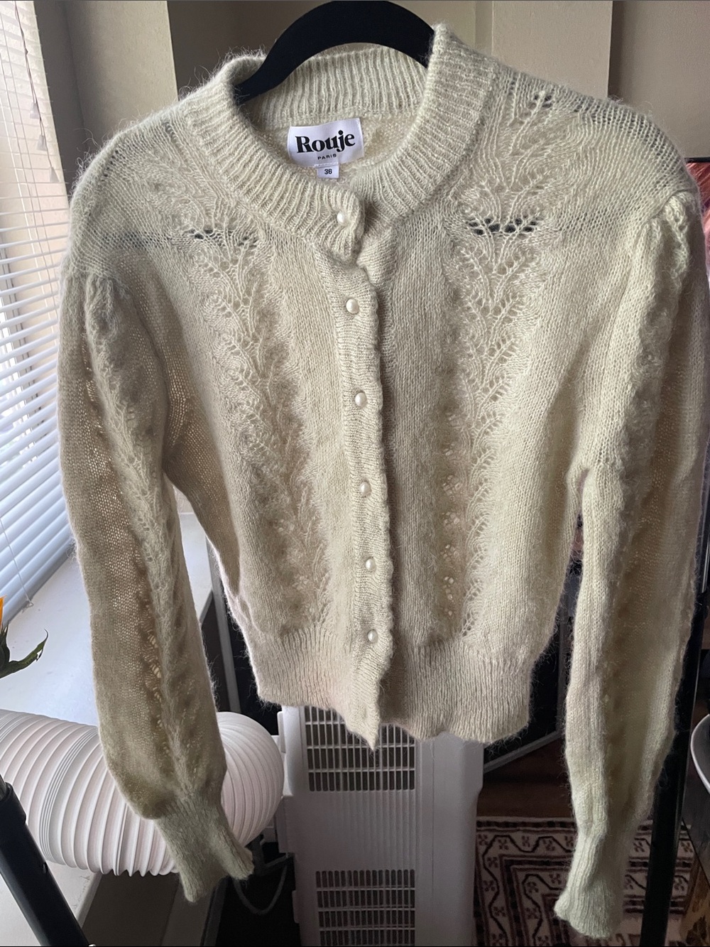 Rouje Cream Openwork Pearl-Button Cardigan